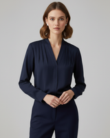 V Neck Blouse with Long Sleeves and Pleated Detail