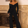 V-Neck Crossover Jumpsuit with Long Sleeves and Flared Trousers