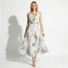 V Neck Pleated Maxi Dress with Floral Print