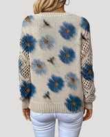 V Neck Spring Jumper with Floral Knit and Long Sleeves