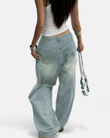 Vintage Wash Straight-Leg Jeans with Loose Fit