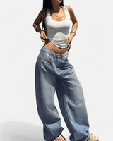 Vintage Wash Straight-Leg Jeans with Loose Fit