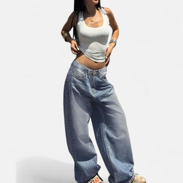 Vintage Wash Straight-Leg Jeans with Loose Fit