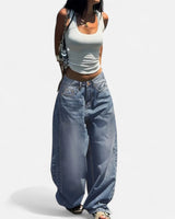 Vintage Wash Straight-Leg Jeans with Loose Fit