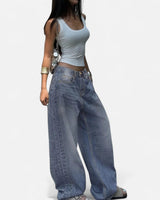 Vintage Wash Straight-Leg Jeans with Loose Fit