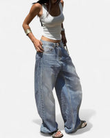 Vintage Wash Straight-Leg Jeans with Loose Fit