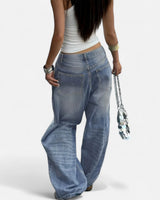 Vintage Wash Straight-Leg Jeans with Loose Fit