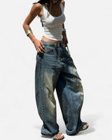 Vintage Wash Straight-Leg Jeans with Loose Fit