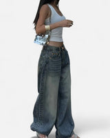 Vintage Wash Straight-Leg Jeans with Loose Fit