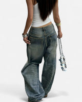 Vintage Wash Straight-Leg Jeans with Loose Fit
