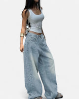 Vintage Wash Straight-Leg Jeans with Loose Fit