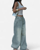 Vintage Wash Straight-Leg Jeans with Loose Fit
