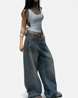 Vintage Wash Straight-Leg Jeans with Loose Fit