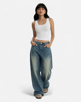 Vintage Wash Straight-Leg Jeans with Loose Fit