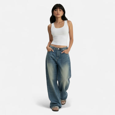 Vintage Wash Straight-Leg Jeans with Loose Fit