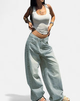 Vintage Wash Straight-Leg Jeans with Loose Fit