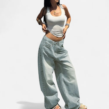 Vintage Wash Straight-Leg Jeans with Loose Fit