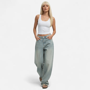 Vintage Wash Straight-Leg Jeans with Loose Fit