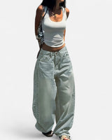 Vintage Wash Straight-Leg Jeans with Loose Fit