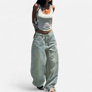 Vintage Wash Straight-Leg Jeans with Loose Fit