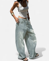 Vintage Wash Straight-Leg Jeans with Loose Fit