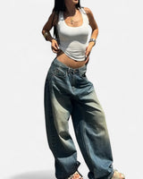 Vintage Wash Straight-Leg Jeans with Loose Fit