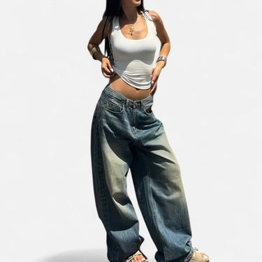Vintage Wash Straight-Leg Jeans with Loose Fit