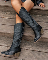 Close-up of pointed toe on western cowboy boots