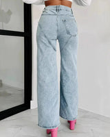 Wide-Leg Jeans with Cut-Out Detailing and High Waist