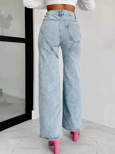 Wide-Leg Jeans with Cut-Out Detailing and High Waist