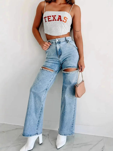 Wide-Leg Jeans with Cut-Out Detailing and High Waist