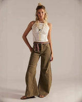 Wide-Leg Jeans with High Waist and Belt Detail