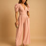 Wide-Leg Jumpsuit with Puff Sleeves and V-Neck