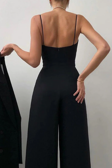 Wide Leg Jumpsuit with Sweetheart Neckline and Pleated Waist