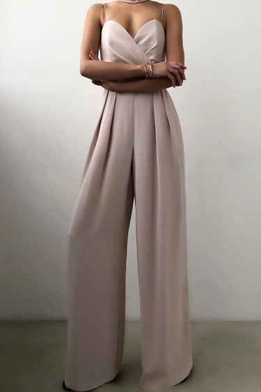 Wide Leg Jumpsuit with Sweetheart Neckline and Pleated Waist