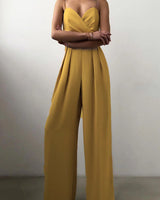 Wide Leg Jumpsuit with Sweetheart Neckline and Pleated Waist