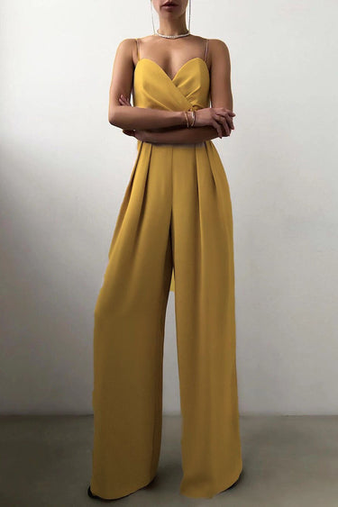 Wide Leg Jumpsuit with Sweetheart Neckline and Pleated Waist