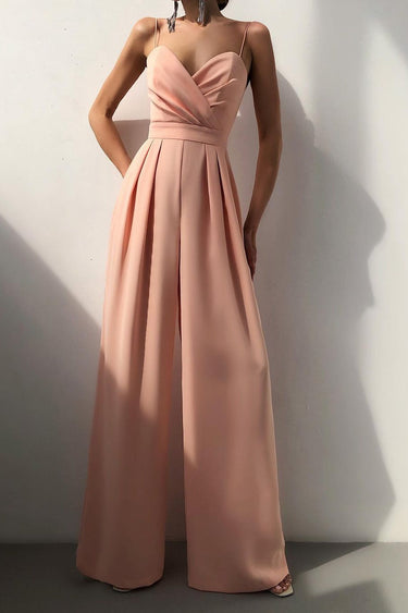 Wide Leg Jumpsuit with Sweetheart Neckline and Pleated Waist