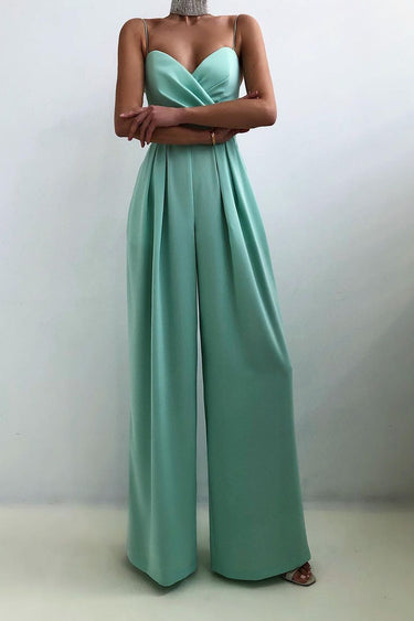 Wide Leg Jumpsuit with Sweetheart Neckline and Pleated Waist