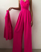 Wide Leg Jumpsuit with Sweetheart Neckline and Pleated Waist