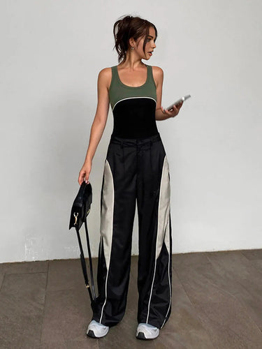 Wide Leg Parachute Trousers with Drawstring Waist