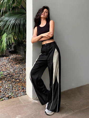 Wide Leg Parachute Trousers with Drawstring Waist