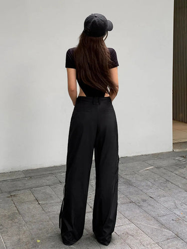 Wide Leg Parachute Trousers with Drawstring Waist