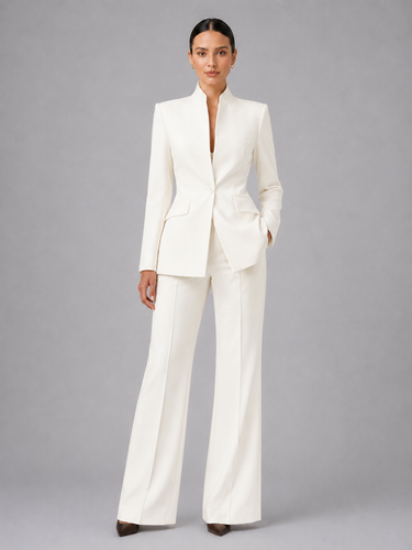 Rear view of the blazer and wide-leg trousers co-ord set