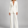 Front view of a tailored blazer and wide-leg trousers two-piece set