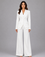 Detail shot of the cinched waist on the structured blazer