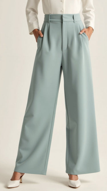 Wide-Leg Trousers with High Waist and Front Pleats