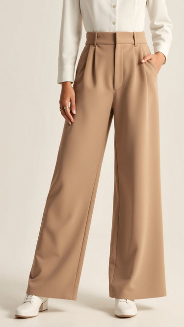 Wide-Leg Trousers with High Waist and Front Pleats