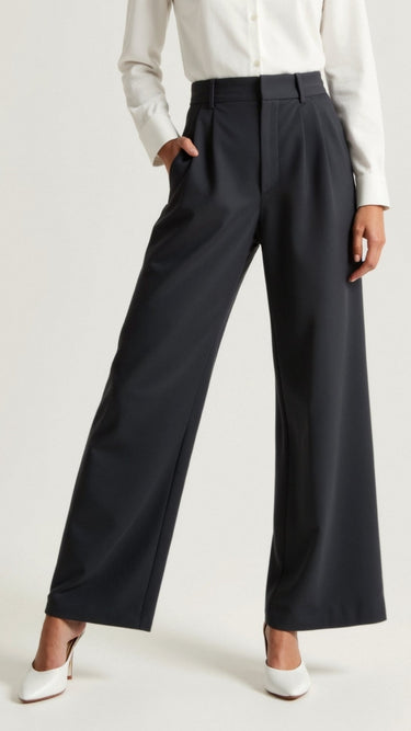 Wide-Leg Trousers with High Waist and Front Pleats