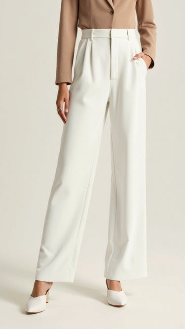 Wide-Leg Trousers with High Waist and Front Pleats